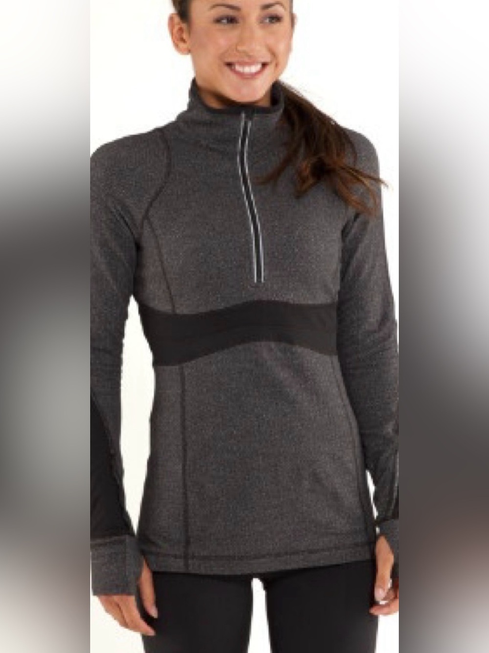 lululemon Run Full Tilt 1/2 Zip Pullover Ghost Herringbone Deep Coal Size 6